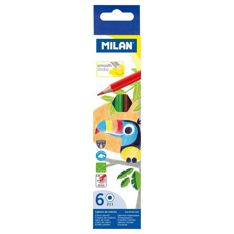 Milan Hexagonal Pack of 6 Coloured Pencils in assorted vibrant hues, featuring 2.9 mm lead and sustainable wood design.