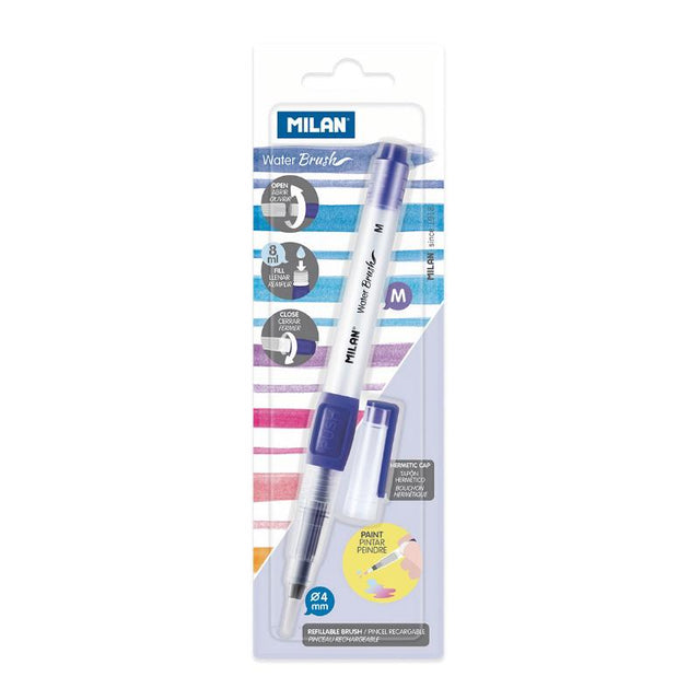 Milan Refillable Water Brush with 4mm medium tip and 8ml capacity, ideal for portable watercolour painting.