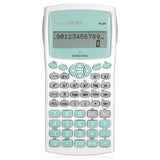 Turquoise Milan M240 scientific calculator with antibacterial protection, ergonomic design, and translucent cover for hygiene.