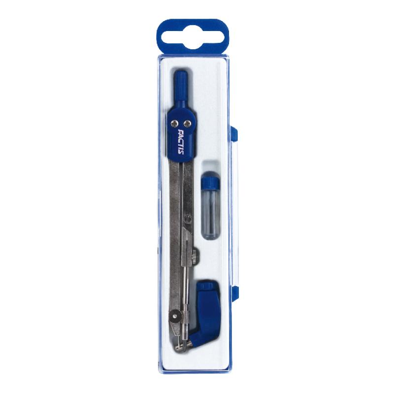 Factis School Compass Set featuring a hinged leg design and universal adapter for precise circle drawing and creativity.