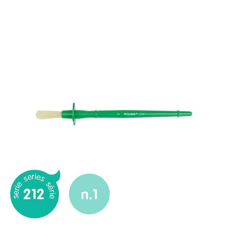 Milan Bristle Glue Brush 212 Series Size 1 with a green handle, natural hog bristles, ideal for precise gluing and crafting.