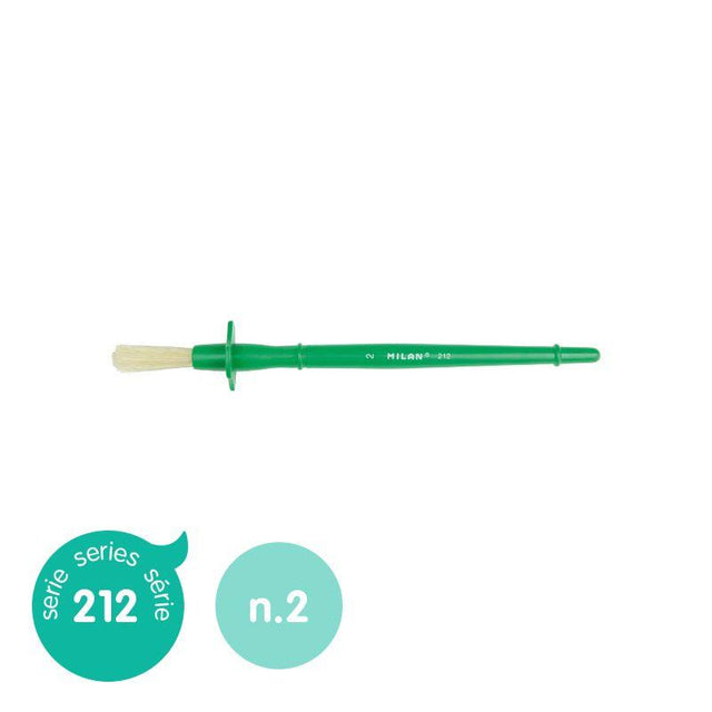 Milan Bristle Glue Brush 212 Series Size 2 with round nib, natural hog bristles, green handle, ideal for precise glue application.