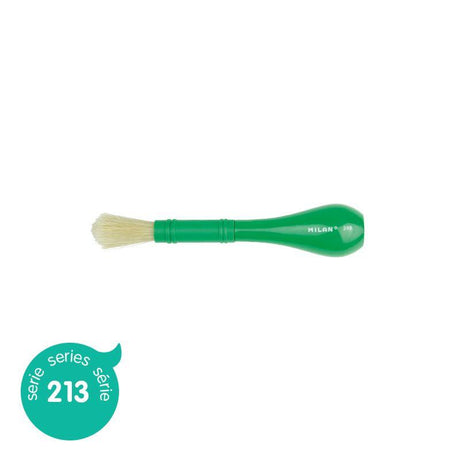 Milan Bristle Brush 213 Series with ergonomic green handle, designed for young artists, featuring durable hog bristles.