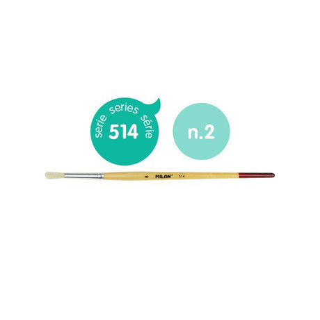 Milan Bristle Hair Brush 514 Series Round Size 2 with wooden handle and natural bristles, ideal for detailed painting and art.