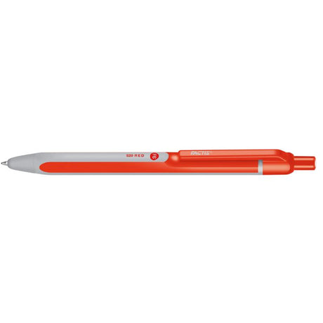 Factis F6 medium ballpoint pen with red ink, stylish grey-red barrel, smooth writing, 1.0mm tip, 1,200m writing length.