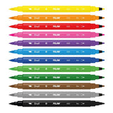 Milan Markers double-ended set with 12 vibrant dual-tip fibrepens in a metallic case, perfect for versatile creative projects.