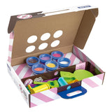 Milan Soft Dough Ice Cream & Waffles Play Kit with 6 colorful dough cans and 10 tools for creative play and fine motor skill development.