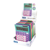 Milan Calculator Sunset Desk 12-digit desktop calculator in vibrant colors, featuring memory keys, solar power, and advanced functions.