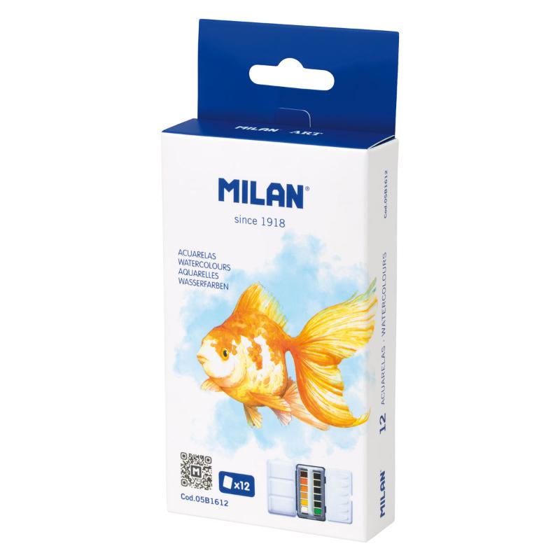 Milan Watercolour Paint Set with 12 vibrant colours, ideal for artists of all skill levels for smooth blending and lasting pigments.