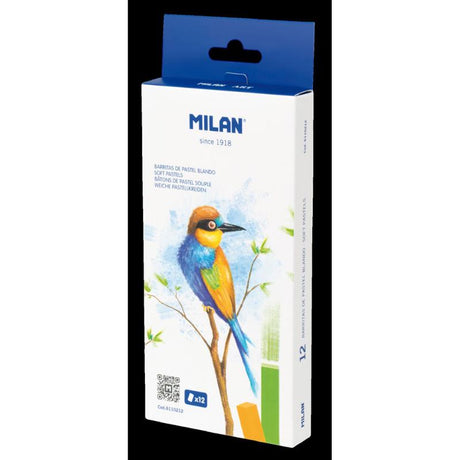 Milan Soft Pastels 12 pack featuring vibrant, high-quality colors for drawing, sketching, and blending art.