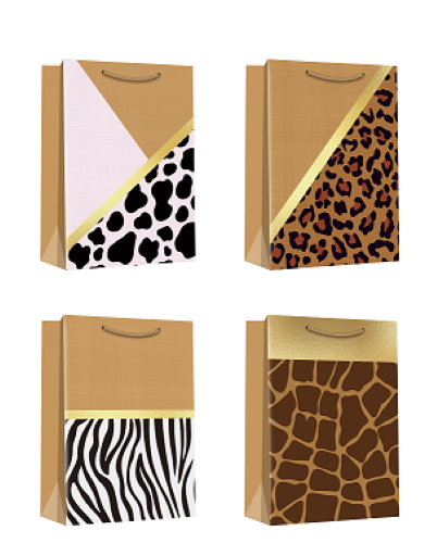 Assorted gift bags measuring 26 x 32 x 10cm, perfect for any occasion, featuring sturdy handles and vibrant designs.