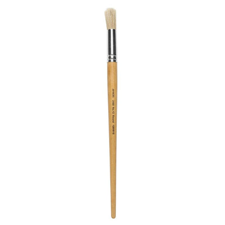 Round Size 12 paint brush with hog hair bristles, perfect for versatile paint application and large area coverage.