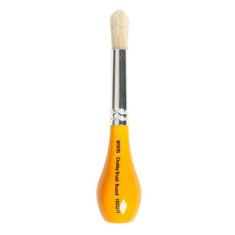 Colorful chubby paint brush for kids, featuring a round shape and hog hair bristles, ideal for easy grip and painting.