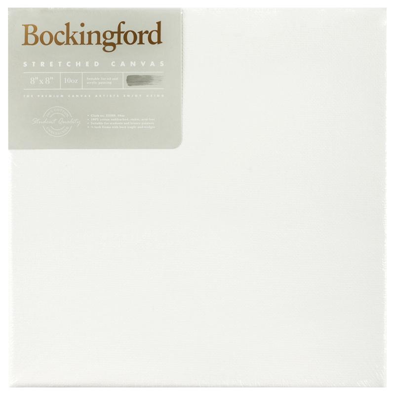 Bockingford Canvas 8x8" 10oz, 100% unbleached cotton, ideal for acrylic, oil, and airbrush paints, sturdy frame for durability.