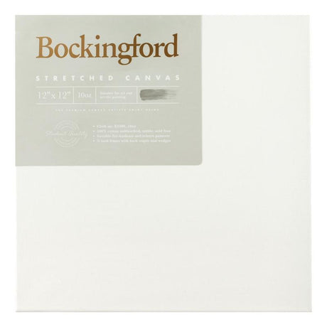 Bockingford Canvas 12x12", 10oz unbleached cotton, acid-free gesso primed, sturdy 3/4 inch frame, perfect for various painting techniques.