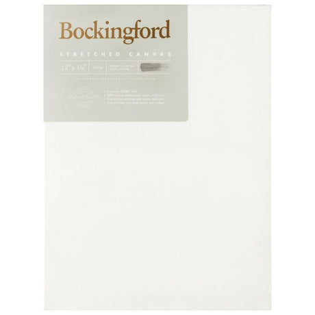 Premium 12x16" Bockingford Canvas, 10oz unbleached cotton, ideal for oil, acrylic, and airbrush painting, durable frame.