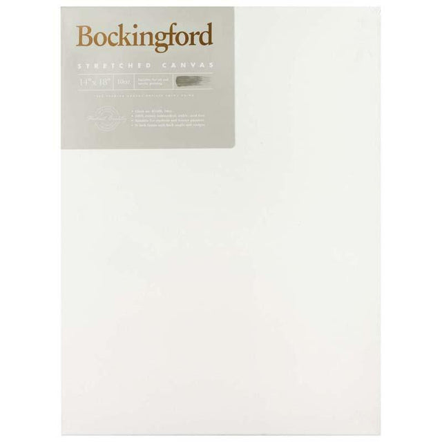 Bockingford Canvas 14x18" with 3/4" frame, 10oz unbleached cotton, primed for vibrant, durable art with various paints.