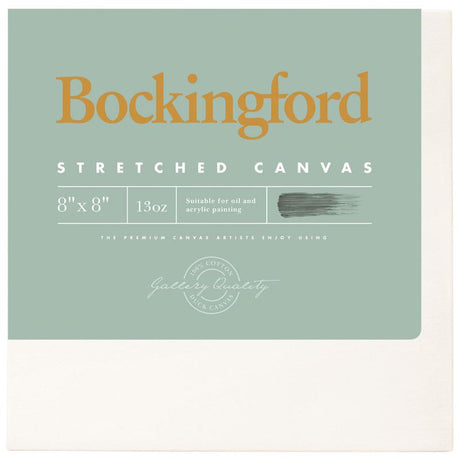 Bockingford 8x8 inch canvas with 1.5 inch frame, 13oz, triple gesso primed, ideal for various painting mediums.