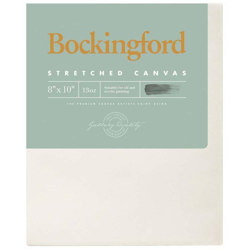 Bockingford 8x10 inch canvas, 13oz, primed with triple acrylic gesso, ideal for various media and sturdy timber frame.