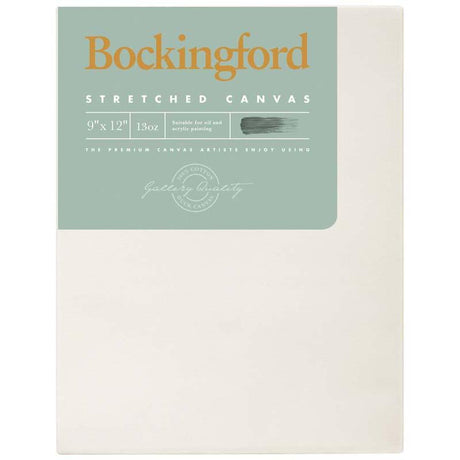 Bockingford 9x12" primed canvas with 1.5" frame, 13oz cotton, ideal for acrylic and oil paints, perfect for all artists.