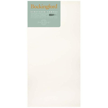 Heavy-duty Bockingford 12x24" canvas, 1.5" frame, triple gesso primed, perfect for acrylic, oil, and airbrush painting.