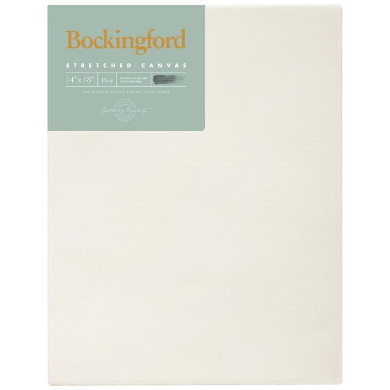 Bockingford 14x18 inch canvas, 13oz, 100% unbleached cotton, triple gesso primed, perfect for acrylic, oil, and airbrush paints.