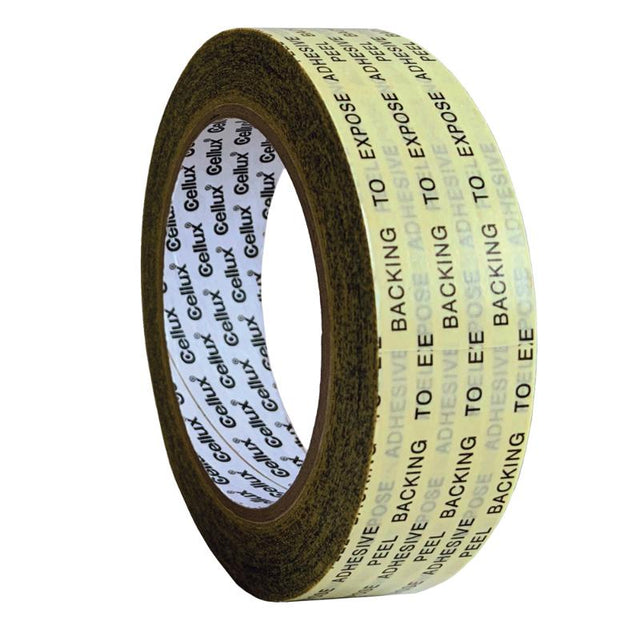 Cellux Double Sided Tape 48mm x 33m, perfect for mounting, crafts, and DIY projects, offering strong adhesion on various surfaces.