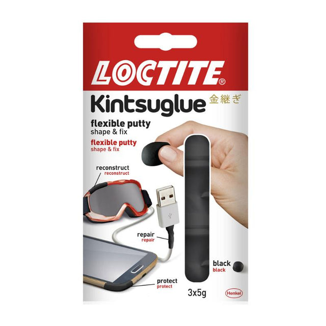 Loctite KintsuGlue 3x5g Black, a quick-drying adhesive for strong, waterproof bonding of various materials.