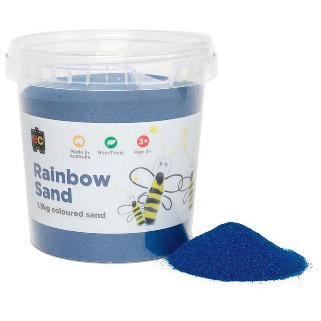 Vibrant blue EC Rainbow Sand, perfect for creative projects, sensory play, and safe for kids. 1.3kg bag of imagination.