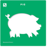 Large plastic stencils of farm animals including a Pig, Horse, Chicken, Cow, Sheep, and Goat, perfect for creative projects.