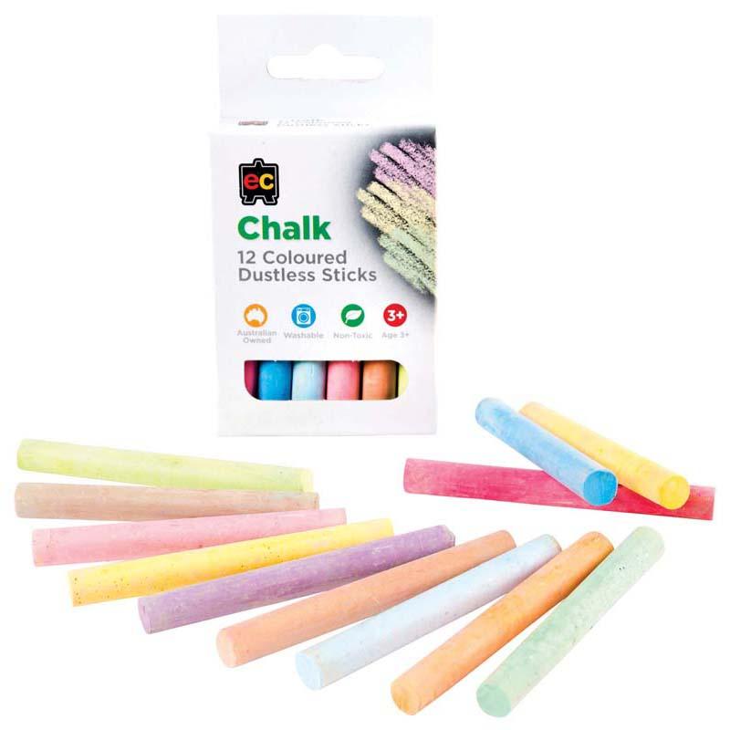 EC Dustless Chalk Coloured 12 Pack features vibrant, non-toxic chalk that minimizes mess and enhances creativity in classrooms and homes.