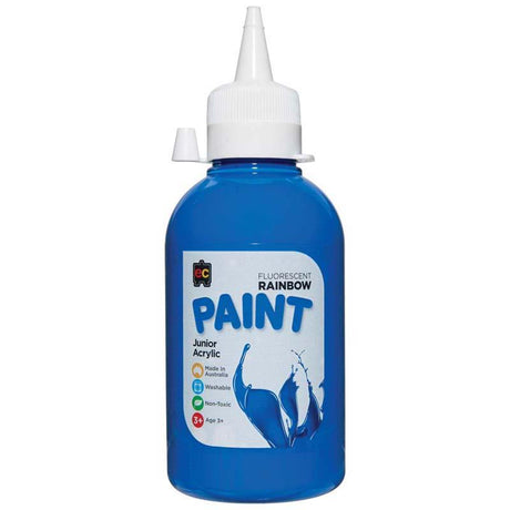 Bright EC Paint Rainbow Fluoro Blue 250ml in eco-friendly bottle, perfect for vibrant art projects and safe for young creators.