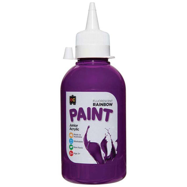 Bright fluorescent purple paint in a 250ml bottle, perfect for vibrant art projects and safe for kids' crafting activities.