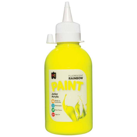 Bright fluorescent yellow paint in a 250ml eco-friendly bottle, perfect for vibrant artwork and safe crafting for all ages.