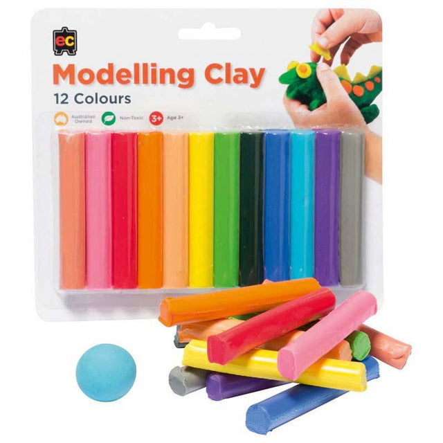 Assorted pack of 12 vibrant, non-toxic modelling clay sticks for creativity, safe for kids, perfect for projects and art.