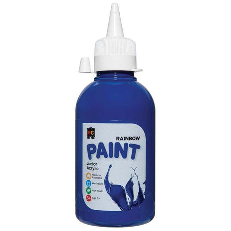 A 250ml bottle of EC Paint Rainbow Acrylic in Brilliant Blue, perfect for vibrant art projects and safe for kids.