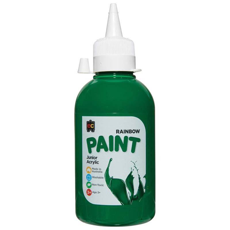 Vibrant EC Paint Rainbow Acrylic Brilliant Green in a 250ml bottle, ideal for diverse art projects and eco-friendly crafting.