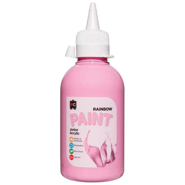 Bright pink acrylic paint in a 250ml eco-friendly bottle, perfect for vibrant art projects and safe for kids.