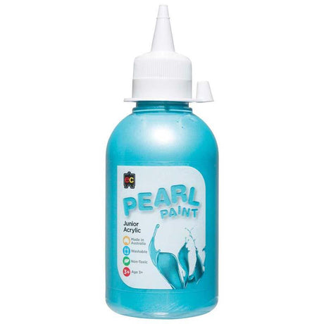 Bottle of EC Paint Pearl Acrylic Blue 250ml, vibrant non-toxic paint ideal for kids and artists, offering a shimmering finish.
