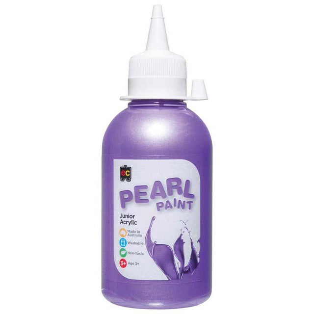 Pearlescent violet acrylic paint in a 250ml bottle, perfect for creative projects and safe for all ages.