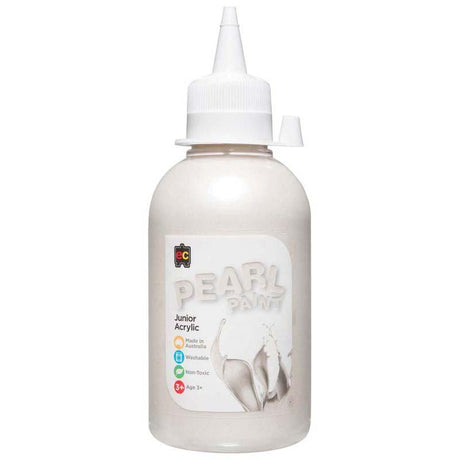 Pearlescent acrylic paint in white, 250ml, safe for kids, fast-drying, ideal for vibrant, creative art projects.