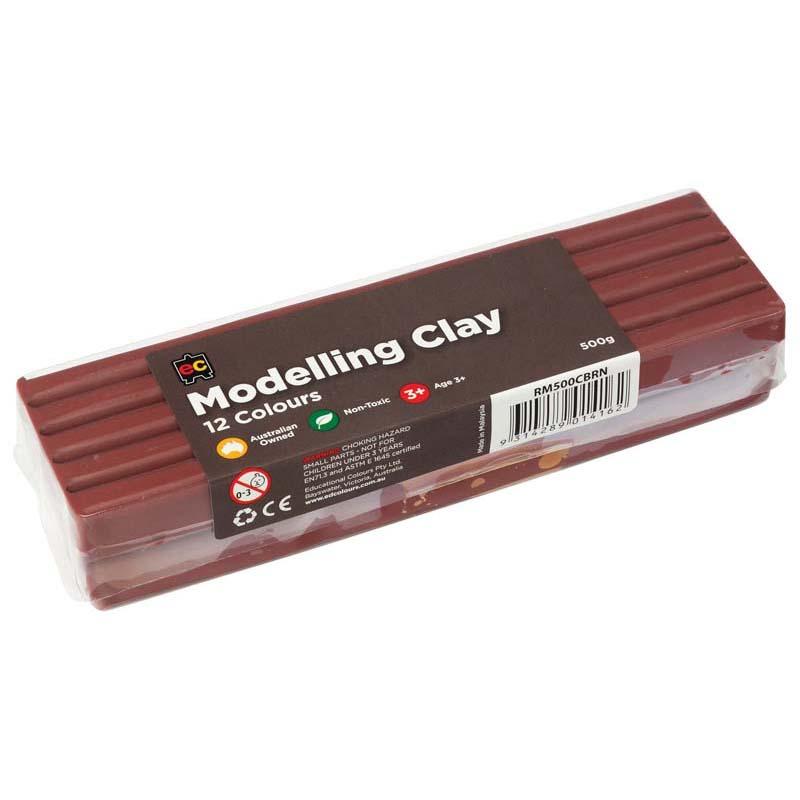 Brown EC Modelling Clay in a 500gm block, soft, pliable, non-toxic, reusable, perfect for all ages and artistic projects.
