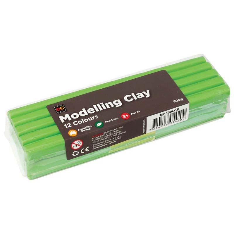 Light green 500g EC Modelling Clay, non-toxic and reusable, perfect for artists and kids to create detailed sculptures.
