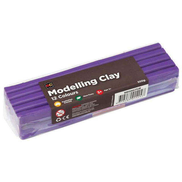 Vibrant purple EC Modelling Clay 500gm, smooth, non-toxic, reusable for artists and children, perfect for creative projects.