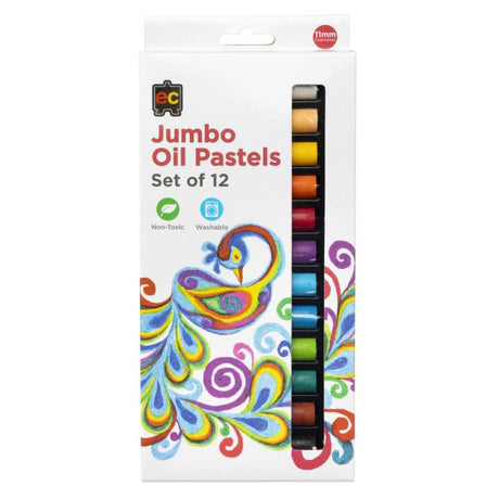 Vibrant EC Pastels Jumbo 12 Pack, non-toxic oil pastels with rich pigments for smooth blending and artistic creativity.