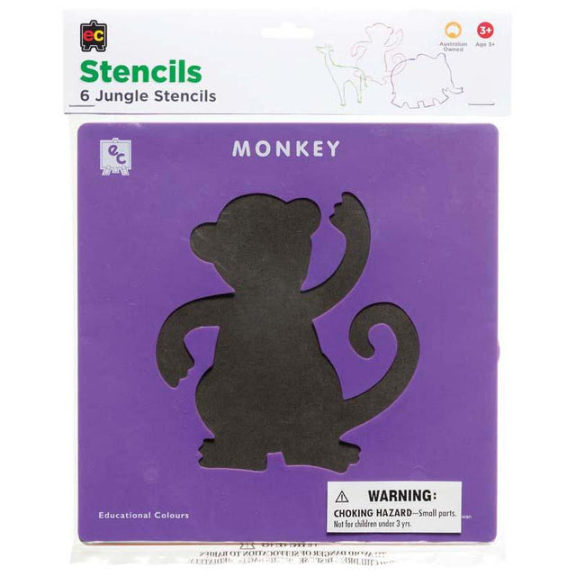 Set of 6 durable jungle animal stencils, including an elephant and lion, perfect for creative art projects.