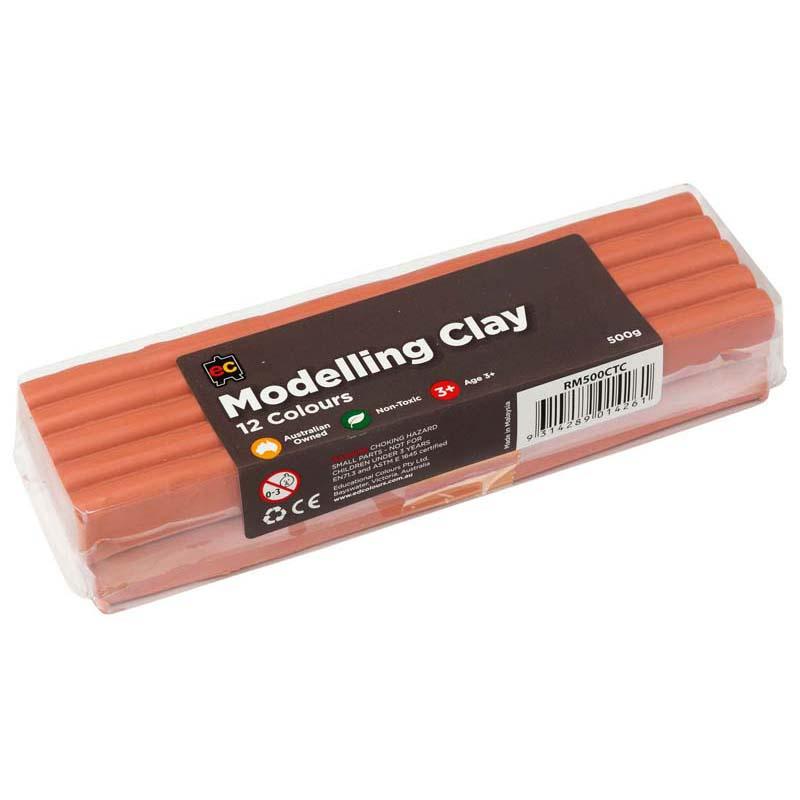 500g block of EC Modelling Clay in terracotta, non-toxic, pliable, perfect for creative projects and safe for children.