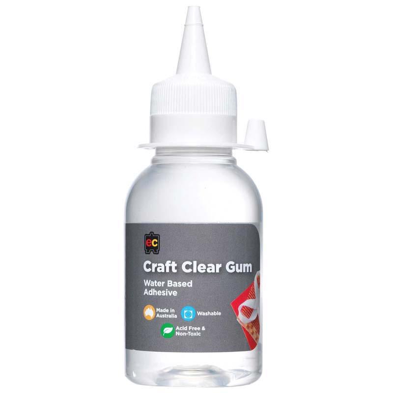 EC Craft Clear Gum 125ml bottle, ideal non-toxic adhesive for various crafts, dries clear for a flawless finish.