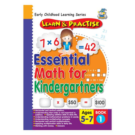 Engaging Greenhill Activity Book for ages 5-7, featuring fun math exercises and colorful illustrations for skill development.