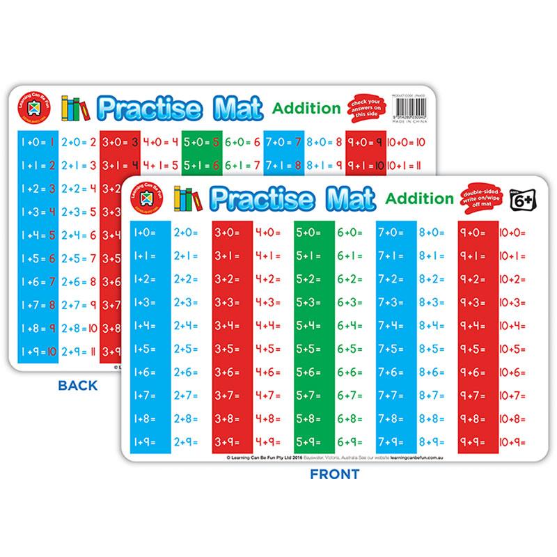 Bright and engaging LCBF Practise Mats for literacy and numeracy, featuring a dry erase surface for repeated learning.